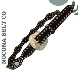 Nocona Black Leather Rhinestone Western Belt M • Bling Conchos • Silver Buckle